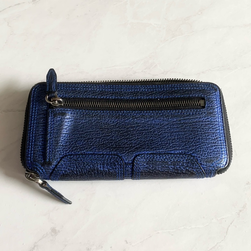 3.1 Phillip Lim blue metallic zip around wallet